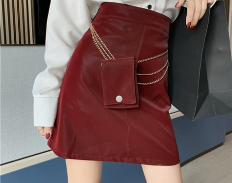 夏季2022年新款女红色皮裙半身裙a字裙高...