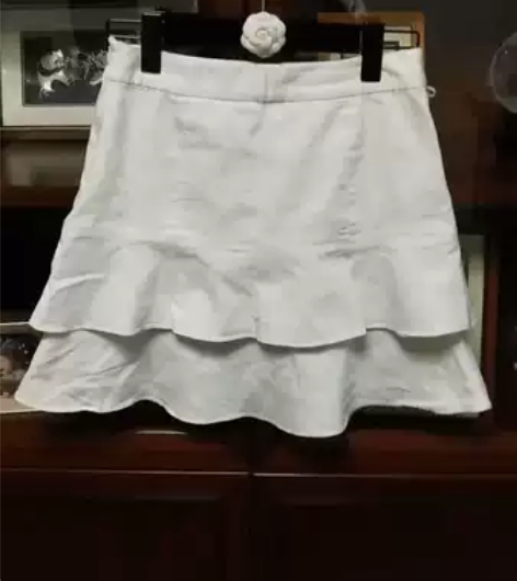 高腰百搭白色弹力双层荷叶边夏季a字短裙 裙...