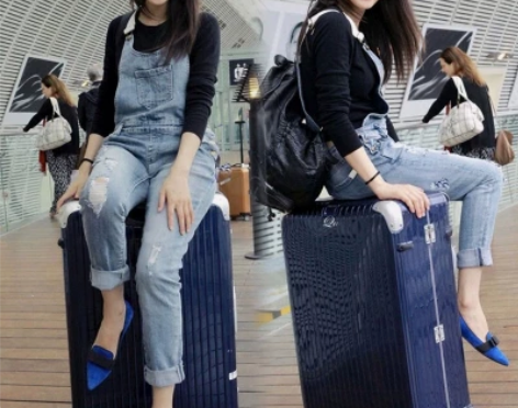 ?高圆圆同款背带牛仔裤全棉女装时尚低腰浅色...