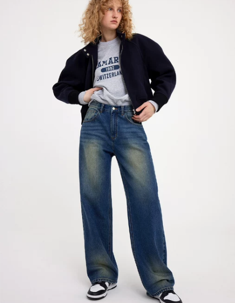 高腰牛仔裤 ZNE Jeans率性复古撞色...