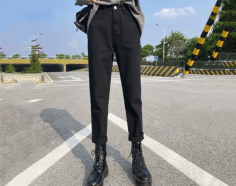 韩国黑色哈伦牛仔裤女加绒宽松2021年秋冬...