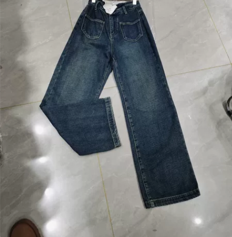 小个子复古蓝加绒阔腿牛仔裤女冬宽松高腰直筒...