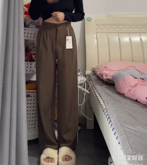 棕咖色阔腿裤女秋季新款高腰显瘦垂感西装裤子...