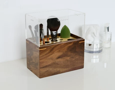 实木防尘带盖化妆刷收纳盒美妆刷眉笔眼线眼影...