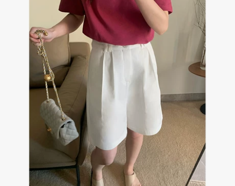 ?西装短裤女夏季薄款A字阔腿小个子五分裤潮...