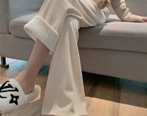 雪尼尔奶油阔腿裤女秋冬加绒加厚2022新款...