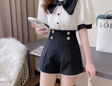 2022夏季新款气质甜美显瘦百搭高腰阔腿裤...