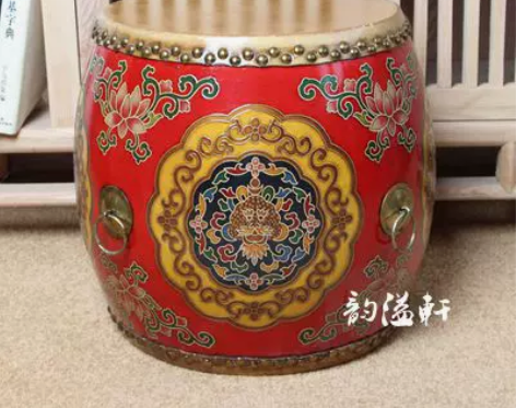 鼓凳 实木新中式客厅凳子牛皮彩绘 欧美沙发...