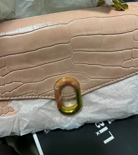 卓诗尼女士小方包拼接扣手提单肩斜挎包肉粉色...