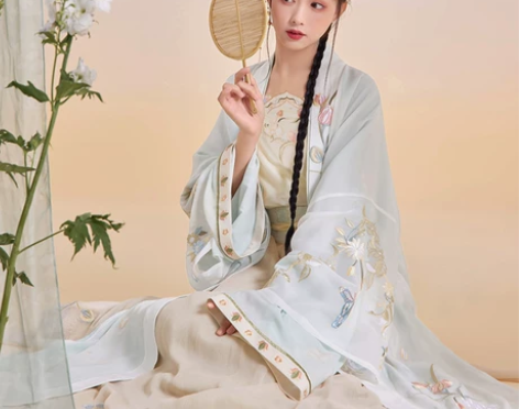 七月夕 琉璃翠 宋制改良绣花吊带双层长衫印...