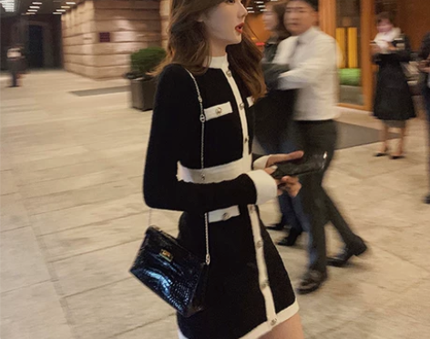 法式裙假两件套小个子春装搭配显高女人味连衣...