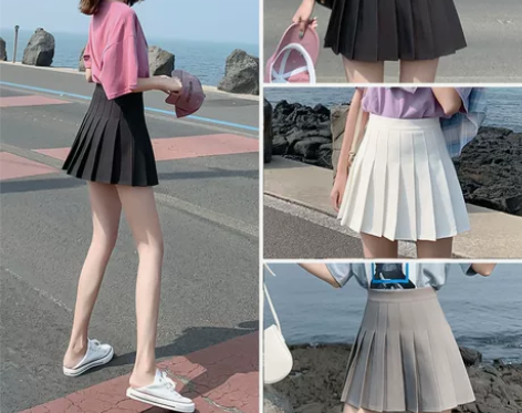 高品质 百褶裙女夏春秋款黑色半身裙高腰a字...