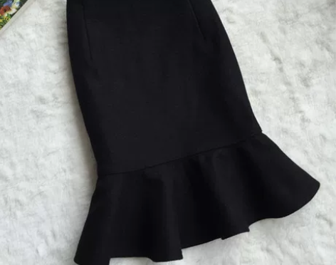 2022秋冬款韩版羊毛呢荷叶边高腰包臀A字...