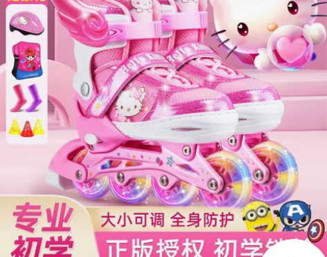 迪士尼溜冰滑冰鞋儿童全套装旱冰轮滑初学者女...