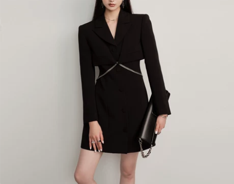 春季新款韩版时髦炸街设计感小众链条假两件西...