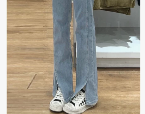 浅色牛仔裤女小个子夏季新款高腰直筒裤设计感...