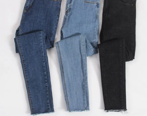 高腰弹力牛仔裤小脚裤九分裤毛边修身显瘦铅笔...