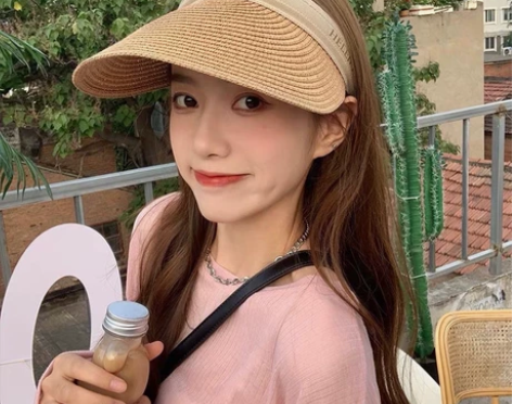 拉菲草空顶发箍帽子女网红同款遮阳草帽沙滩紫...