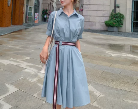 衬衫裙2022夏流行温柔气质初恋裙子冷淡风...