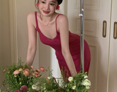 气质修身包臀裙子女夏法式辣妹性感露背针织吊...