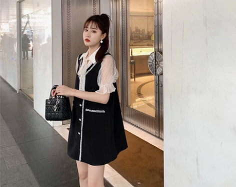 裙子女 夏新款法式桔梗裙网纱短袖闺蜜装很仙...