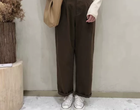 双口袋裤子纯色韩式复古日系遮胯纽扣纯棉百搭...