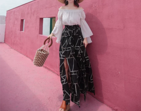 时尚气质复古沙滩裙裤修身显瘦长，L号，我身...