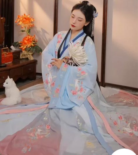 花间集【十里桃花】粉蓝渐变晋制三件套 里标...