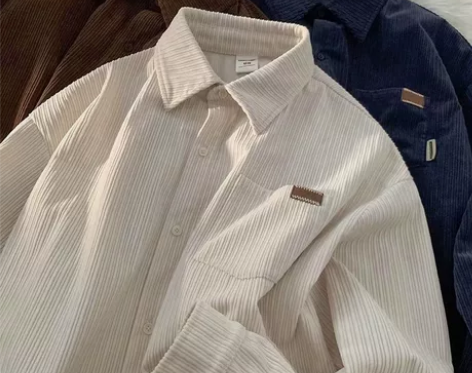 灯芯绒衬衫男长袖秋冬季新款休闲宽松复古学院...