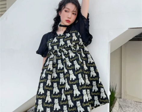 茶歇法式高级设计感小众卡通碎花公主蓬蓬连衣...