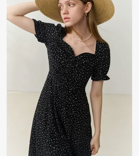 2022新款法式波点连衣裙女夏温柔风碎花裙...
