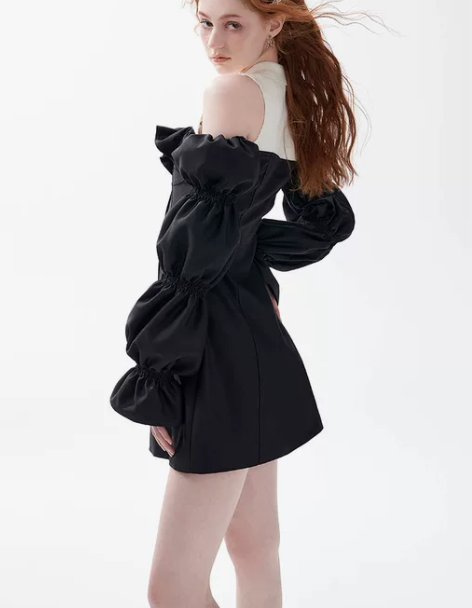 连衣裙underpass原创设计毛织拼接莲...