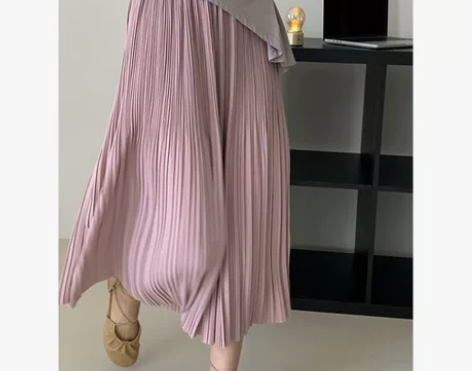 半身裙女初秋新款百褶裙纯色垂感大摆杭州女装...