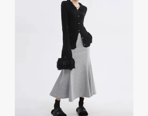 【全新带吊牌】荷叶边松紧高腰鱼尾裙女202...