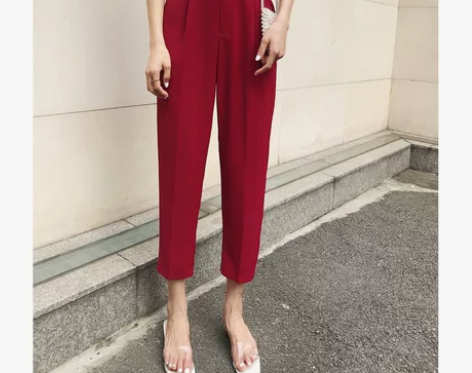 小西裤女九分高腰宽松直筒休闲女裤2022春...
