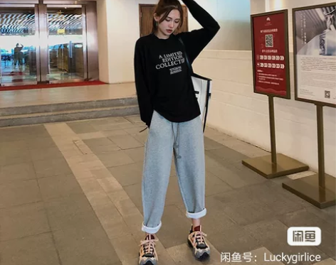 秋冬萝卜哈伦裤女宽松韩版直筒高腰垂感休闲裤...