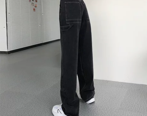黑色阔腿牛仔裤女早春2022新款高腰显瘦直...