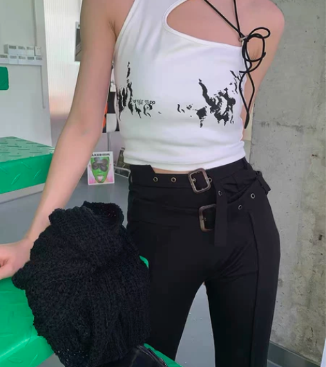 红人馆挂脖吊带背心女内搭夏外穿辣妹设计感小...