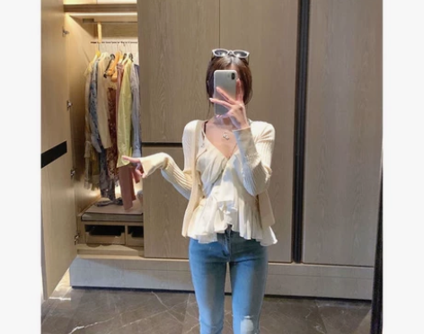 十一少女 荷叶边波点吊带外穿背心女收腰显瘦...