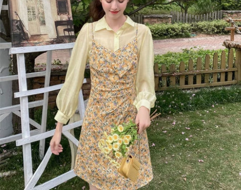 MG小象香芋紫色碎花连衣裙女夏赫本风裙子法...