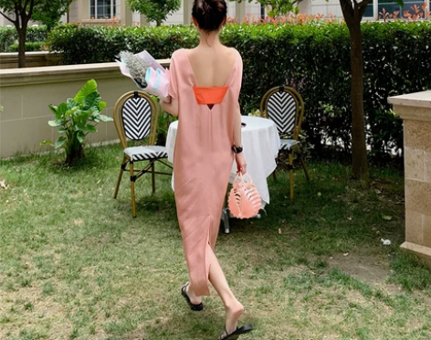 漫颜刘露背女夏显瘦高级感气质懒人v领纸片人...