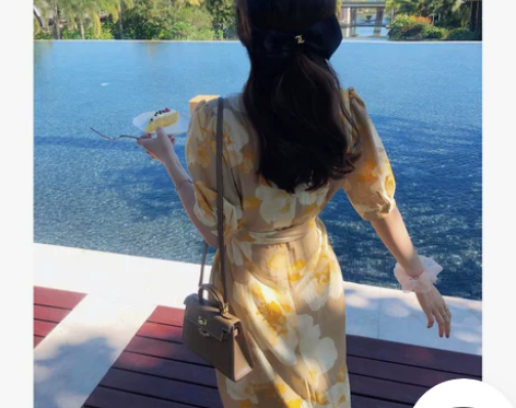 法式黄色油画连衣裙女夏裙子2020年新款夏...