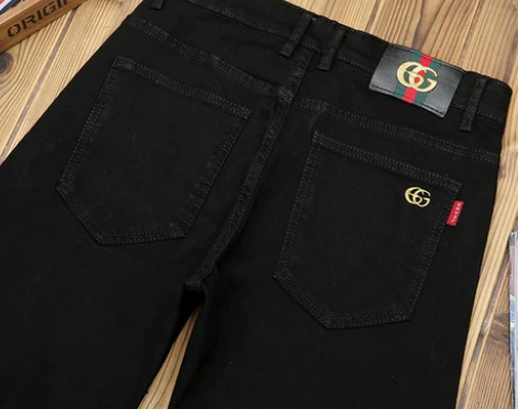 高端轻奢纯黑秋冬加厚款纯黑休闲牛仔直筒弹力...