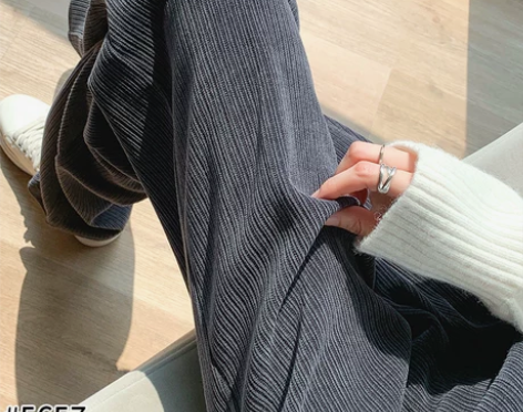灰色阔腿裤女秋冬加厚麦穗纹针织裤冬季小个子...