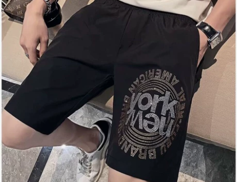 男士短裤夏季外穿潮牌ins爆款烫钻沙滩裤男...