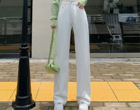 THREE12 白色阔腿牛仔裤女早秋新款宽...