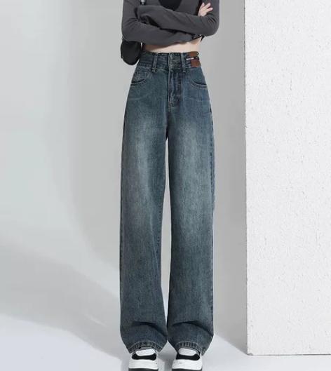 阔腿裤加绒直筒牛仔裤女秋冬2022年新款高...