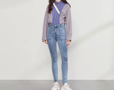 太平鸟高腰牛仔裤女2019夏季新款韩版紧身...