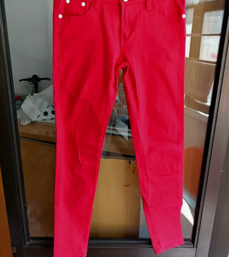 新款高档帅气大红色牛仔裤弹力本命年红裤子女...