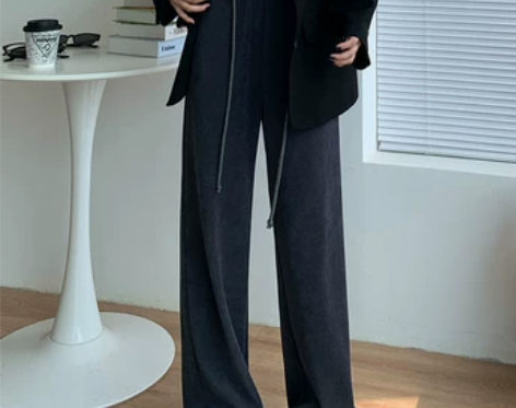 直筒针织阔腿裤女秋冬高腰垂感拖地裤子宽松显...